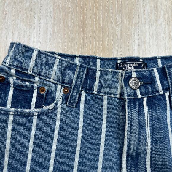 NWT Abercombie & Fitch Annie High Rise Short Stripe Casual Denim Jean Shorts 27 - Picture 2 of 16